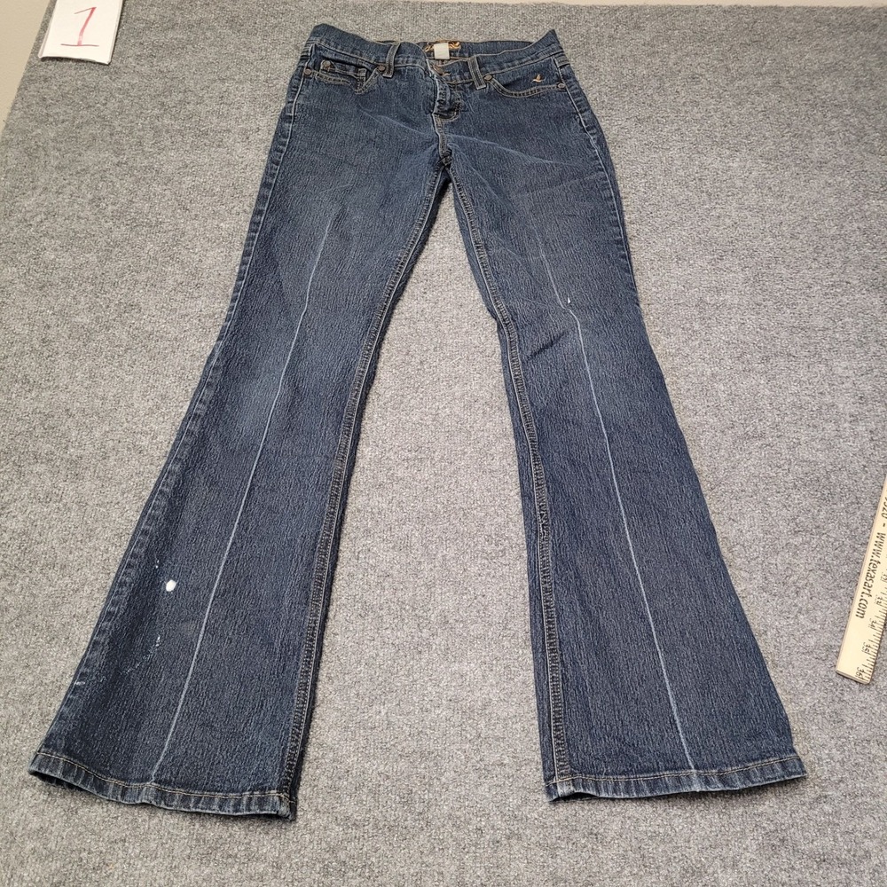 Fragile Jeans Womens Size 5 Blue Flare Dark Wash Stretch Denim Splatter Flaw